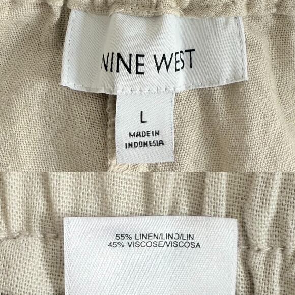 Nine West Linen Blend Pants Wide Leg Women Size Large Khaki Beige Elastic Waist - Picture 2 of 5